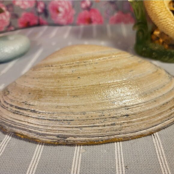 DECOUPAGE CLAM SHELL DECOUPAGE ART DECO DUCK ON A CLAM SHELL TRINKET DISH - Picture 10 of 10